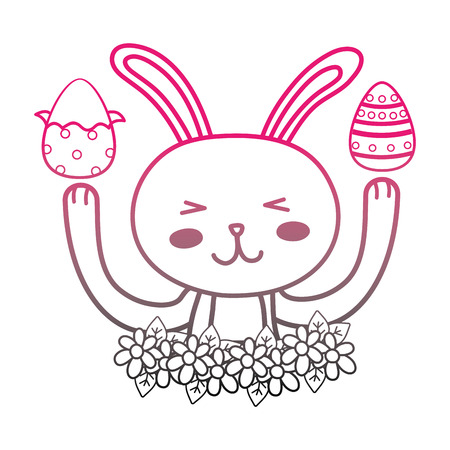 color line funny rabbit animal with eggs easter decorationのイラスト素材