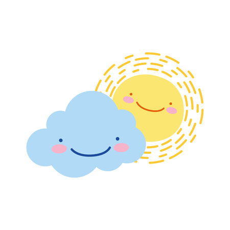 Colorful happy sun with cloud cute natural weather.のイラスト素材