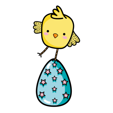 Chick with Easter egg playing to celebration illustration.のイラスト素材