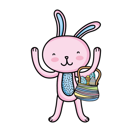 Rabbit animal with Easter egg inside hamper illustration.のイラスト素材