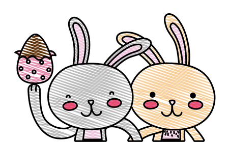 Grated happy rabbit couple together with egg Easterのイラスト素材