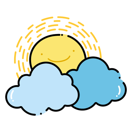 color kawaii happy sun with cloud natural weatherのイラスト素材