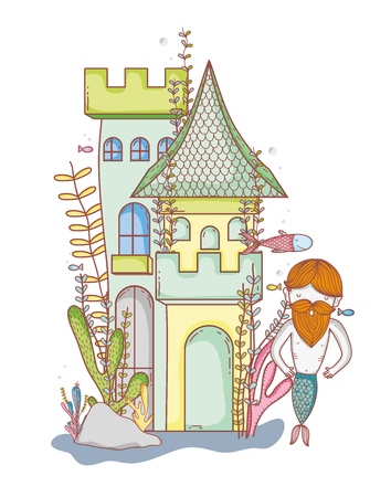 Mermaid man with towerのイラスト素材