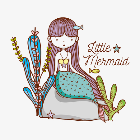 Little mermaid on stoneのイラスト素材