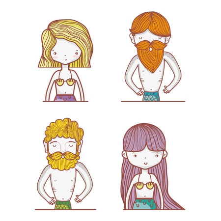 Unique mermaids cute cartoonsのイラスト素材