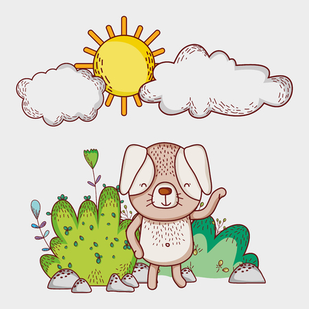 Dog in forest doodle cartoons illustrationのイラスト素材