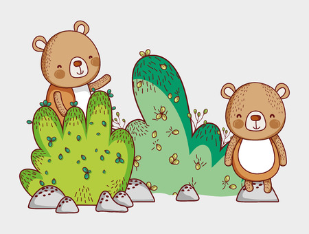 Bears in the forest doodles cartoons illustrationのイラスト素材