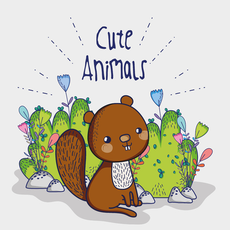 Cute squirrel doodle cartoon illustrationのイラスト素材