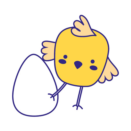 full color chick bird animal playing with egg vector illustrationのイラスト素材