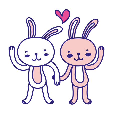 Full color rabbit couple love with hands together.のイラスト素材