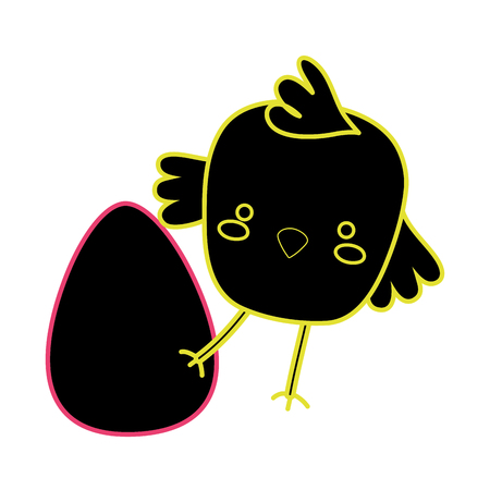 neon flat chick bird animal playing with eggのイラスト素材