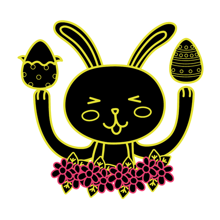 A neon flat eggs Easters decorations with flowers and leaves design vector illustrationのイラスト素材