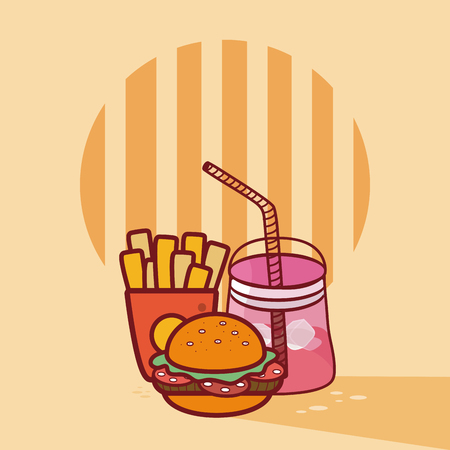 Hamburger with soda and french friesのイラスト素材