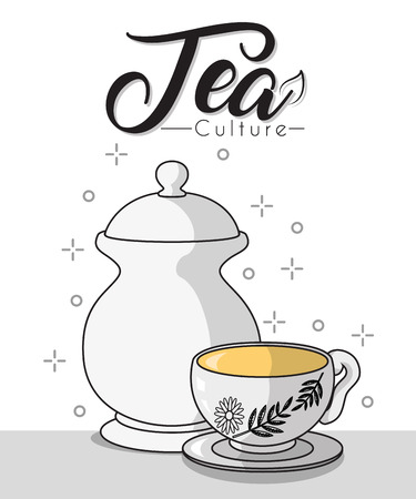 Tea culture concept with tea cup and tea potのイラスト素材