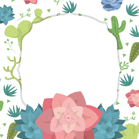 Emblem frame with desert plantsのイラスト素材