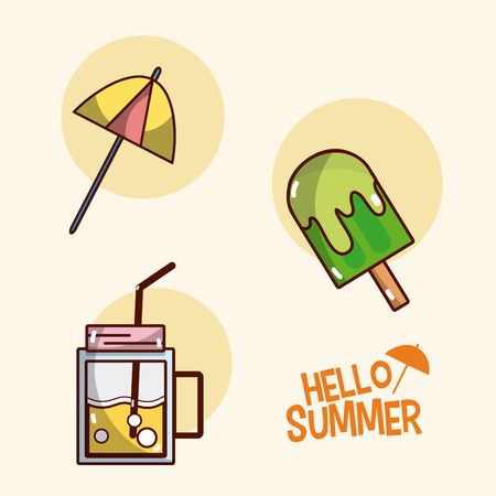Hello summer icons cartoonsのイラスト素材