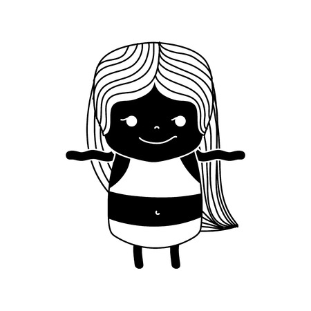 contour girl with long hair and rogue face Vector illustration.のイラスト素材