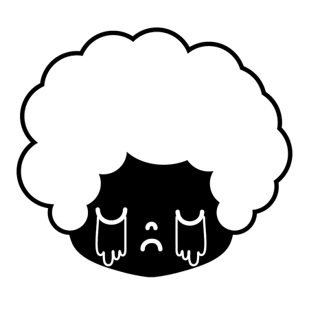 contour boy head with curly hair and crying face Vector illustration.のイラスト素材