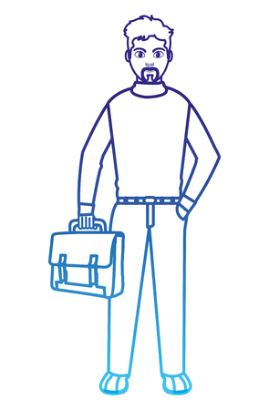 degraded line man with elegant clothes style and suitcaseのイラスト素材