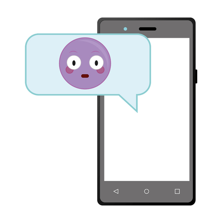 smartphone with emoji surprised face chat vector illustrationのイラスト素材