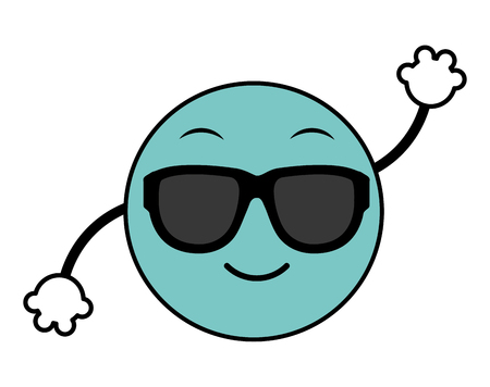 Line color cool emoji face expression with arms vector illustration.のイラスト素材