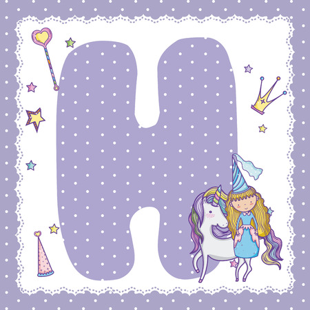 H alphabet letter magic world cartoon vector illustration graphic designのイラスト素材