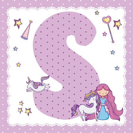 S alphabet letter magic world cartoon vector illustration graphic design vector illustration graphic designのイラスト素材