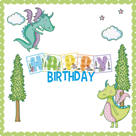 happy birthday magic world cute cartoons concept vector illustration graphic designのイラスト素材
