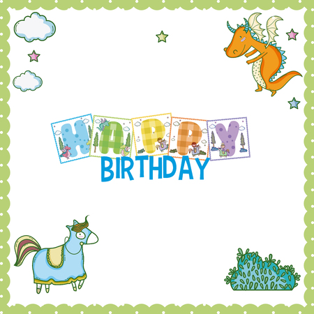 happy birthday magic world cute cartoons concept vector illustration graphic designのイラスト素材