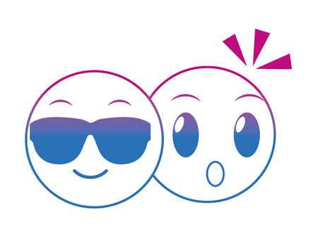 degraded line emoji friends with cool and surprised faces vector illustrationのイラスト素材