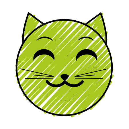 doodle smile cat face emoji expression vector illustrationのイラスト素材