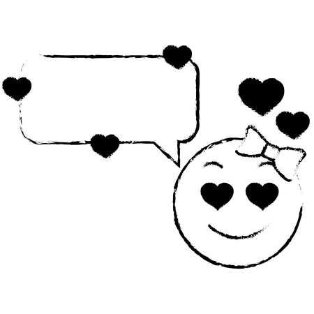 grunge female emoji enamored face with chat bubble vector illustrationのイラスト素材