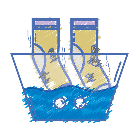 dirty socks soaking in pail with water vector illustrationのイラスト素材