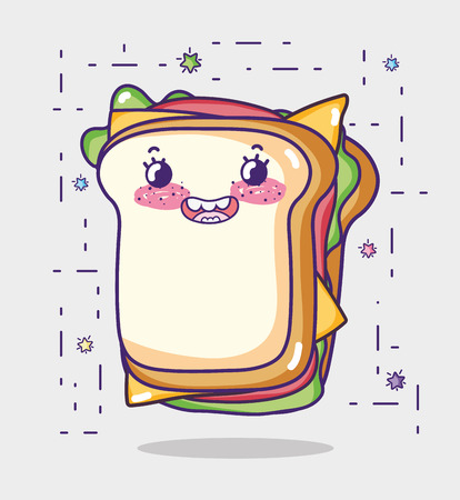 Sandwich cute kawaii cartoon vector illustration graphic designのイラスト素材
