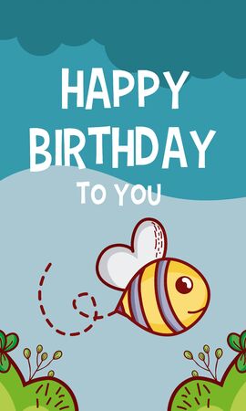 Happy birthday to you with bee cartoon vector illustrationのイラスト素材