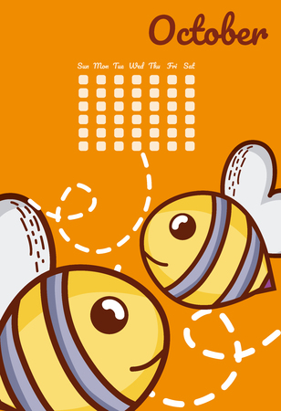 Cute bees calendar cartoon vector illustration graphic designのイラスト素材