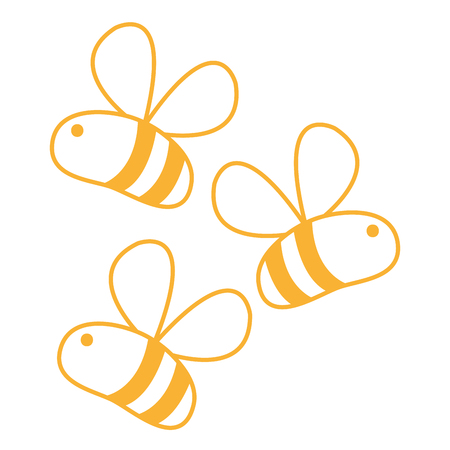 neon line cute bees insect animal flying vector illustrationのイラスト素材