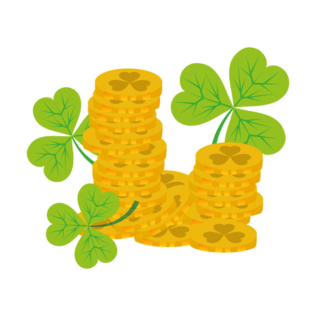 color gold coins money with clovers plantのイラスト素材