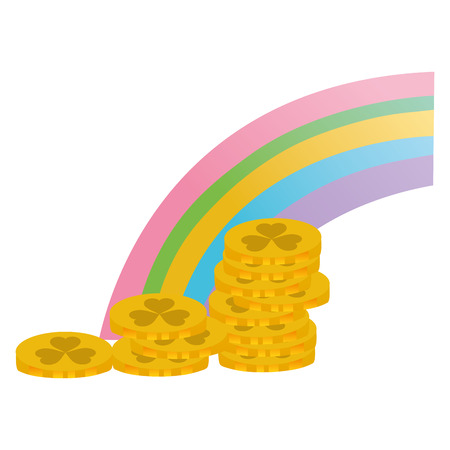 Rainbow icon with stack of gold coinsのイラスト素材