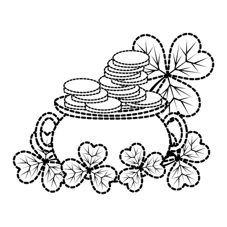 Coins inside cauldron with clover plantsのイラスト素材