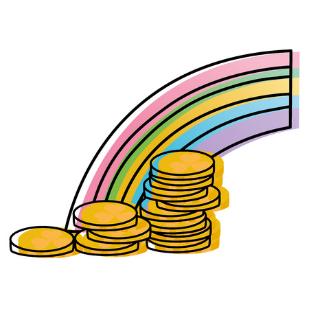 moved color rainbow with gold coins and clovers signのイラスト素材