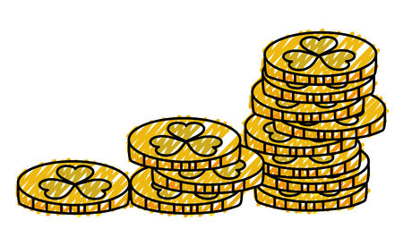 grated gold coins with clovers plant sign vector illustrationのイラスト素材