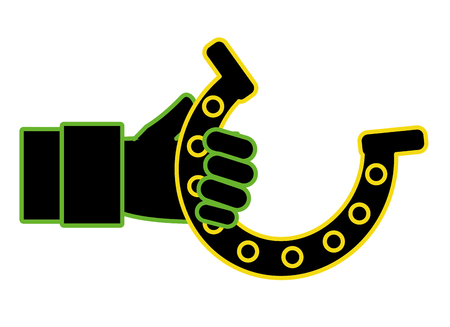 neon flat hand man with metal horseshoe design vector illustrationのイラスト素材