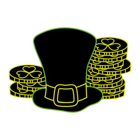 neon flat st patrick hat with coins gold moneyのイラスト素材