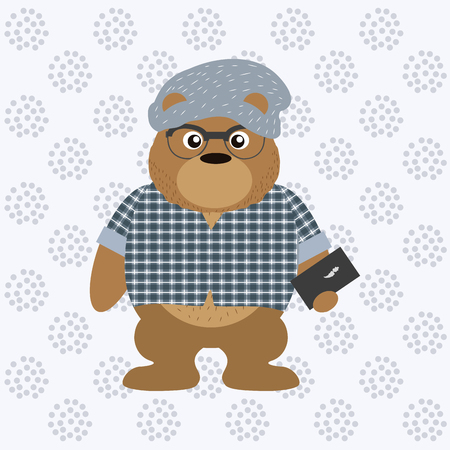 Hipster bear with smartphone cartoon vector illustration graphic designのイラスト素材