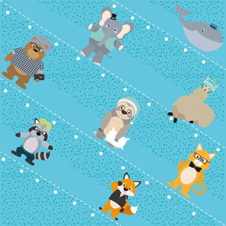 Cute and funny animals background patternのイラスト素材