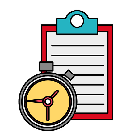 Hand drawn line color check list document with chronometer timeのイラスト素材