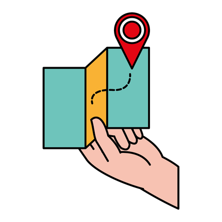 line color hand with global map and location symbolのイラスト素材