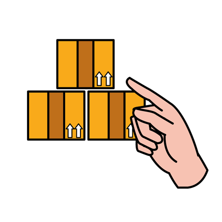 Hand drawn line color hand pointing out the delivery packages serviceのイラスト素材