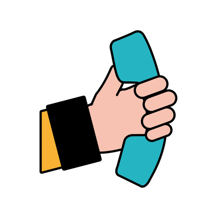 Line colored man's hand with telephone vector illustrationのイラスト素材